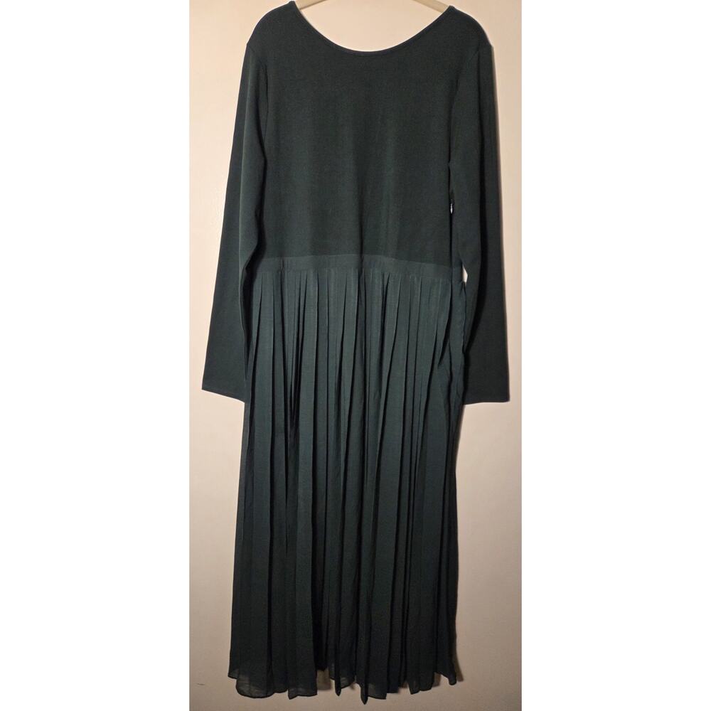 J.Crew Pleated Ballet Maxi Dress Forrest Green Sz XL Long Sleeve Side Zip EUC
